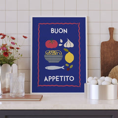 Buon Appetito Poster • Italienisches Poster für die Küche • Italienische Wandkunst • Modernes Italo Poster • blau bunt - vonSUSI