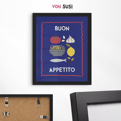 Buon Appetito Poster • Italienisches Poster für die Küche • Italienische Wandkunst • Modernes Italo Poster • blau bunt - vonSUSI