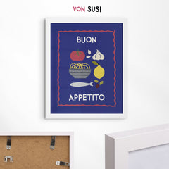 Buon Appetito Poster • Italienisches Poster für die Küche • Italienische Wandkunst • Modernes Italo Poster • blau bunt - vonSUSI