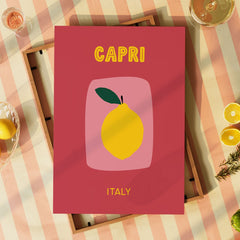 Capri Poster • Städteposter Capri Italien • Italy Kunstdruck • Poster mit Zitrone rose gelb - vonSUSI