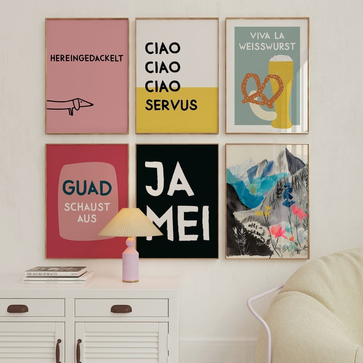 Ciao Ciao Ciao Servus Poster • bayerischer Spruch • Wandkunst • bayrisches Typografie Poster • bayrisches Plakat • Typoposter gelb weiß - vonSUSI