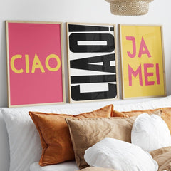 Ciao Poster • italienisches Poster • Typoposter • Ciao Poster in rosa • Spruch Poster • maximalistisches Poster • modernes Wandbild - vonSUSI