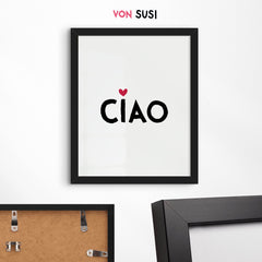 Ciao Poster • Wandbild in weiß mit Herz • minimalistisches Ciao Design Poster in weiß rot - vonSUSI