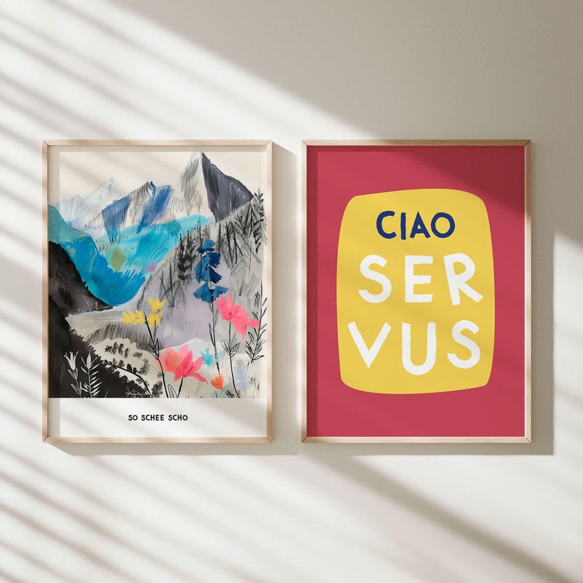 Ciao Servus • bayrisches Typografie Poster in pink gelb • bayerischer Spruch • Wanddeko für Bayern • moderner Print in bayrisch - vonSUSI