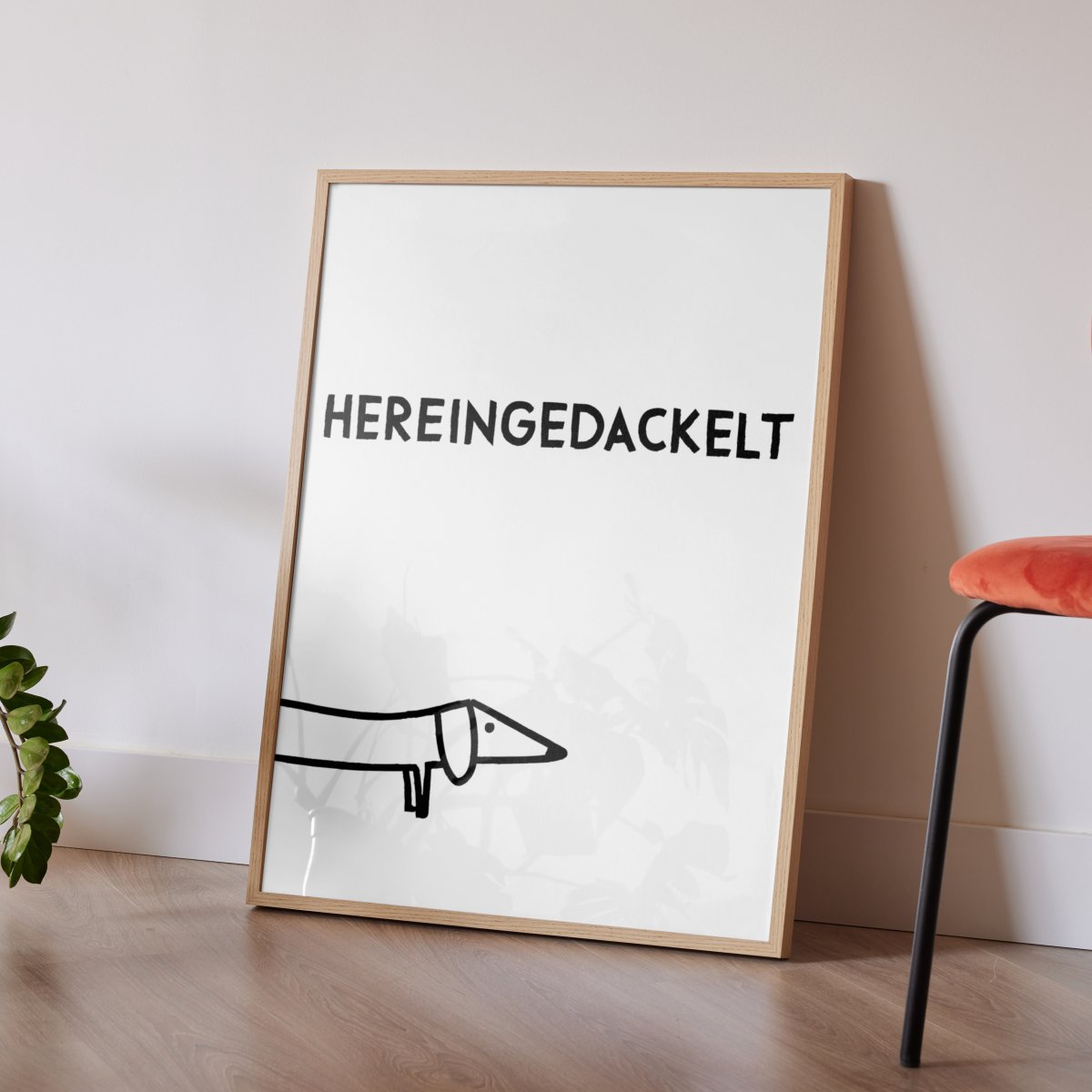 Dackel Poster "Hereingedackelt" in schwarz weiß - vonSUSI