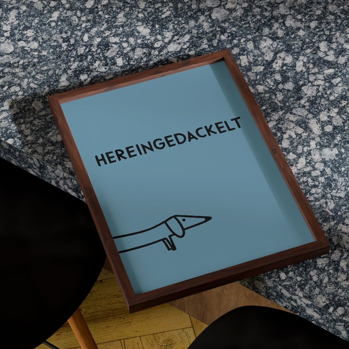 Hereingedackelt • Dackel Poster für Eingangsbereich in blau • modernes Print für Eingangsbereich • Bild mit Dackel Hund als Geschenkidee - vonSUSI