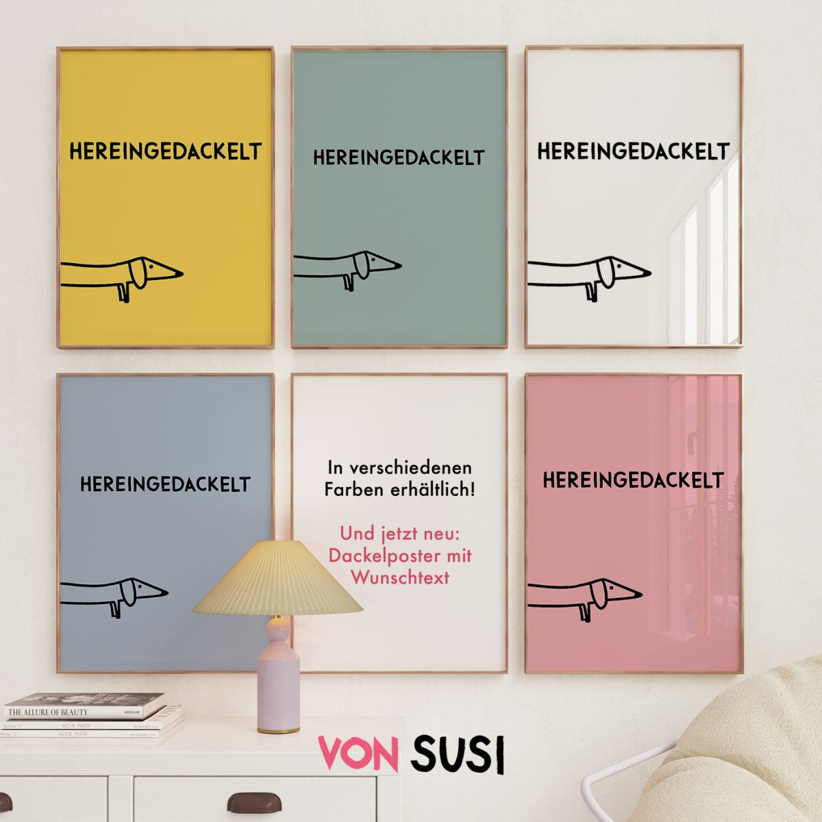 Hereingedackelt • Dackel Poster für Eingangsbereich mint • Dackel Geschenk mit Humor - vonSUSI