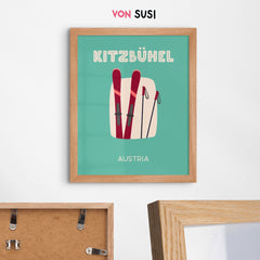 Kitzbühel Poster • Städteposter Österreich • Berge Kunstdruck in türkis - vonSUSI