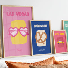 Las Vegas Poster • Städteposter USA • Las Vegas Kunstdruck • Poster mit Sonnenbrille in rosa - vonSUSI