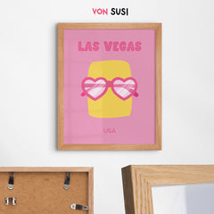 Las Vegas Poster • Städteposter USA • Las Vegas Kunstdruck • Poster mit Sonnenbrille in rosa - vonSUSI