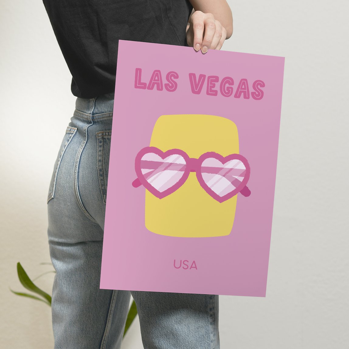 Las Vegas Poster • Städteposter USA • Las Vegas Kunstdruck • Poster mit Sonnenbrille in rosa - vonSUSI