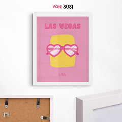 Las Vegas Poster • Städteposter USA • Las Vegas Kunstdruck • Poster mit Sonnenbrille in rosa - vonSUSI