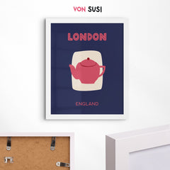 London Poster • Städteposter London England • Kunstdruck • modernes London Poster mit Teekanne - vonSUSI