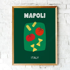 Napoli Poster • Städteposter Neapel Italien • Italy Kunstdruck • Poster mit Pasta und Tomaten in grün - vonSUSI