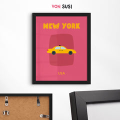 New York City Poster • Städteposter New York USA • gelbes Taxi Kunstdruck • modernes NYC Poster - vonSUSI