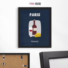 Paris Poster • Städteposter Frankreich • Paris Kunstdruck • Poster mit Wein und Käse - vonSUSI