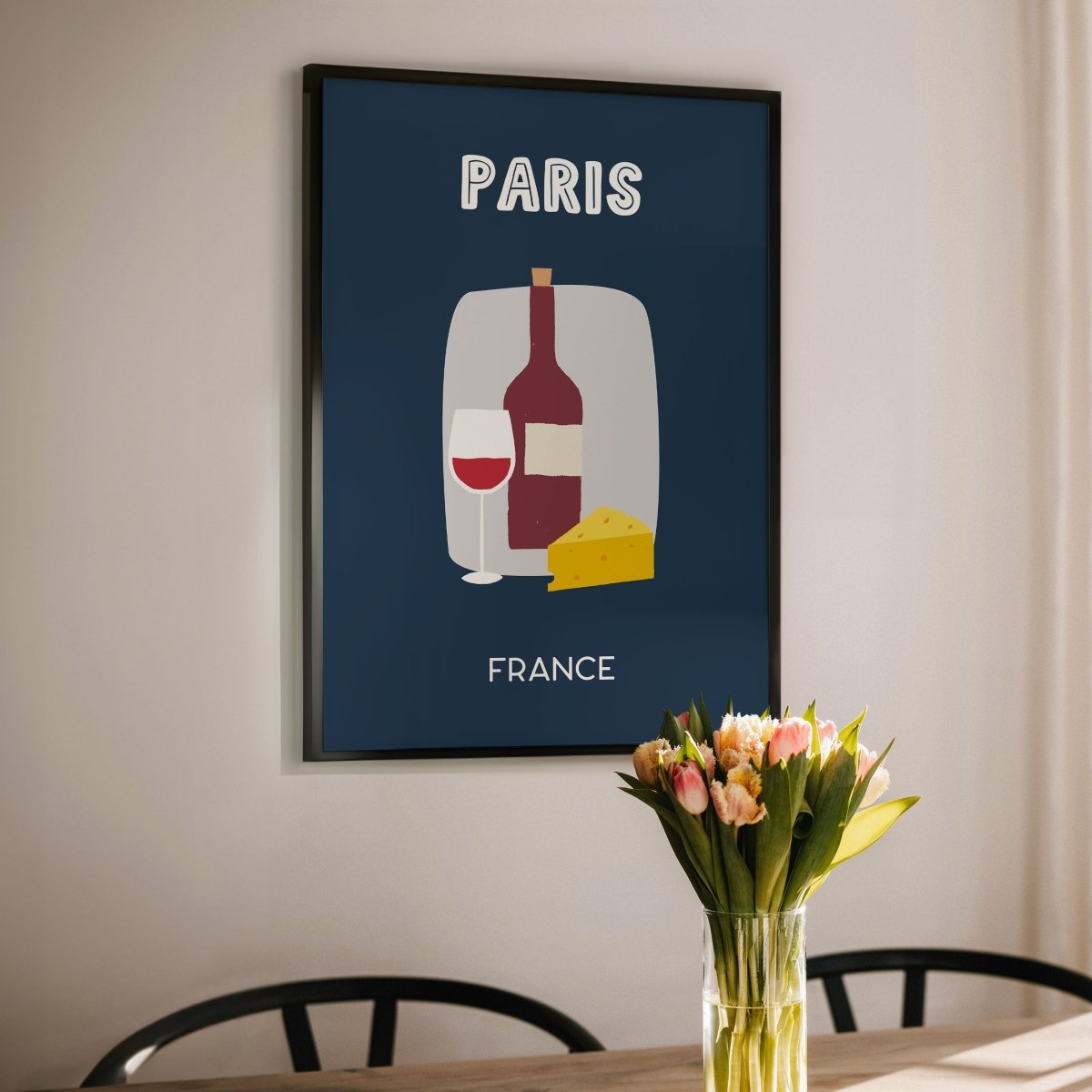 Paris Poster • Städteposter Frankreich • Paris Kunstdruck • Poster mit Wein und Käse - vonSUSI