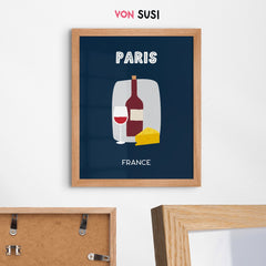 Paris Poster • Städteposter Frankreich • Paris Kunstdruck • Poster mit Wein und Käse - vonSUSI