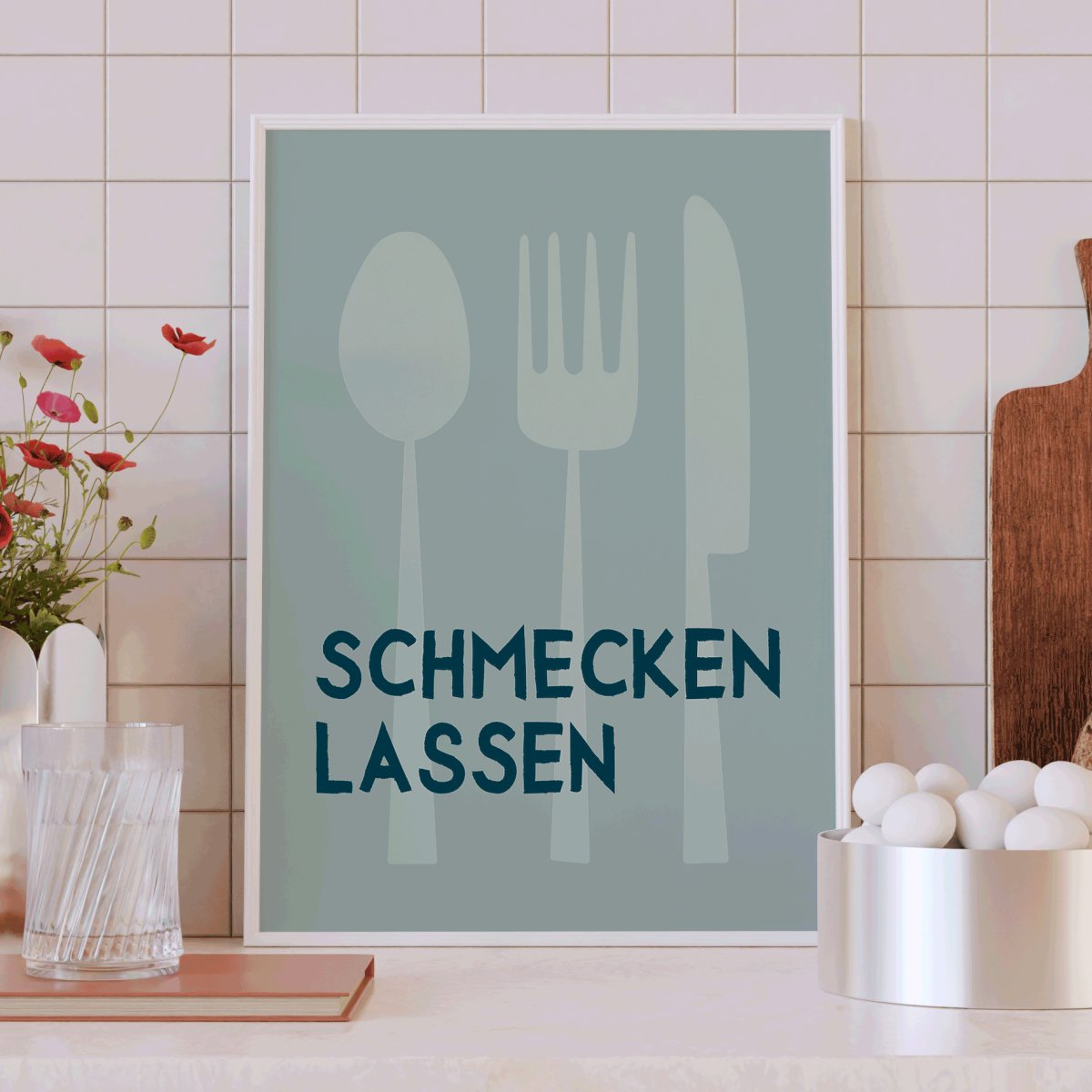 Schmecken lassen Poster • Wandbild für Küche oder Esszimmer • Küchenposter mit Spruch • Bild für's Esszimmer mint - vonSUSI