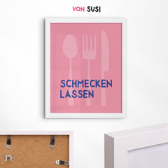 Schmecken lassen Poster • Wandbild für Küche oder Esszimmer • Poster mit Spruch • Bild Esszimmer pink - vonSUSI