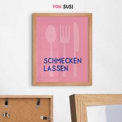 Schmecken lassen Poster • Wandbild für Küche oder Esszimmer • Poster mit Spruch • Bild Esszimmer pink - vonSUSI