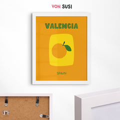 Valencia Poster • Städteposter Valencia Spanien • moderner Kunstdruck • Poster mit Orange - vonSUSI