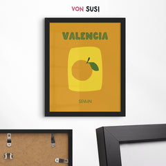 Valencia Poster • Städteposter Valencia Spanien • moderner Kunstdruck • Poster mit Orange - vonSUSI